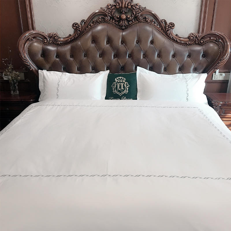 Hotellbroderad sängkläder set vanlig satin tyg ren bomull T300