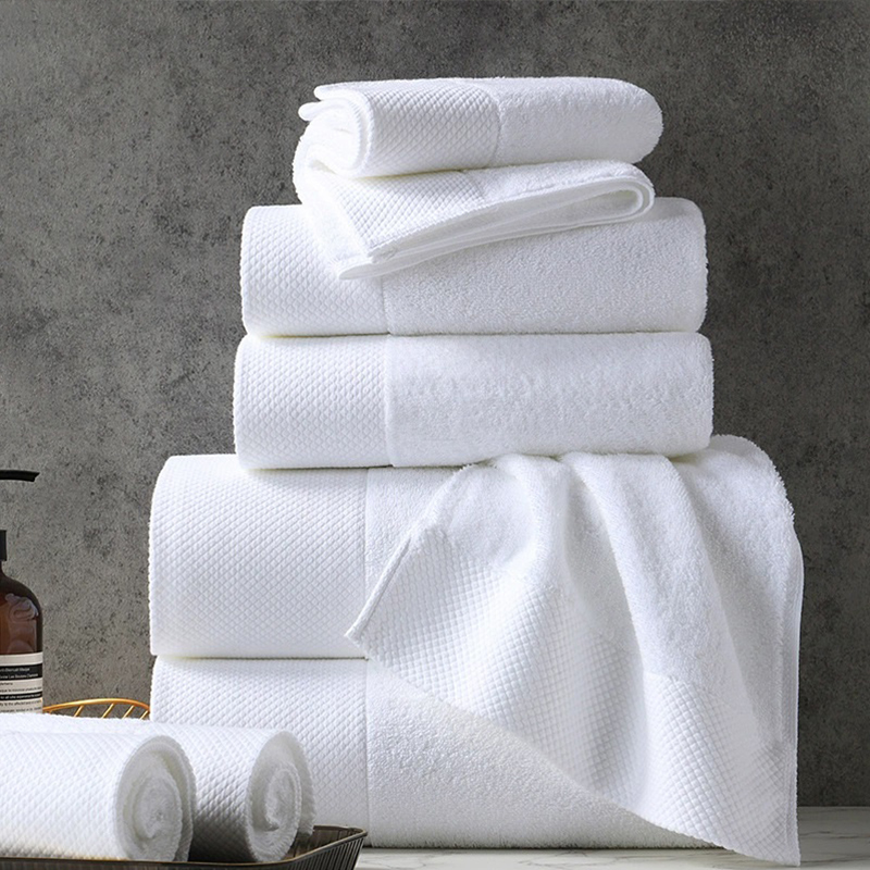 Diamond Weave Dobby Border Combed Cotton Plain Terry Hotel Handduk