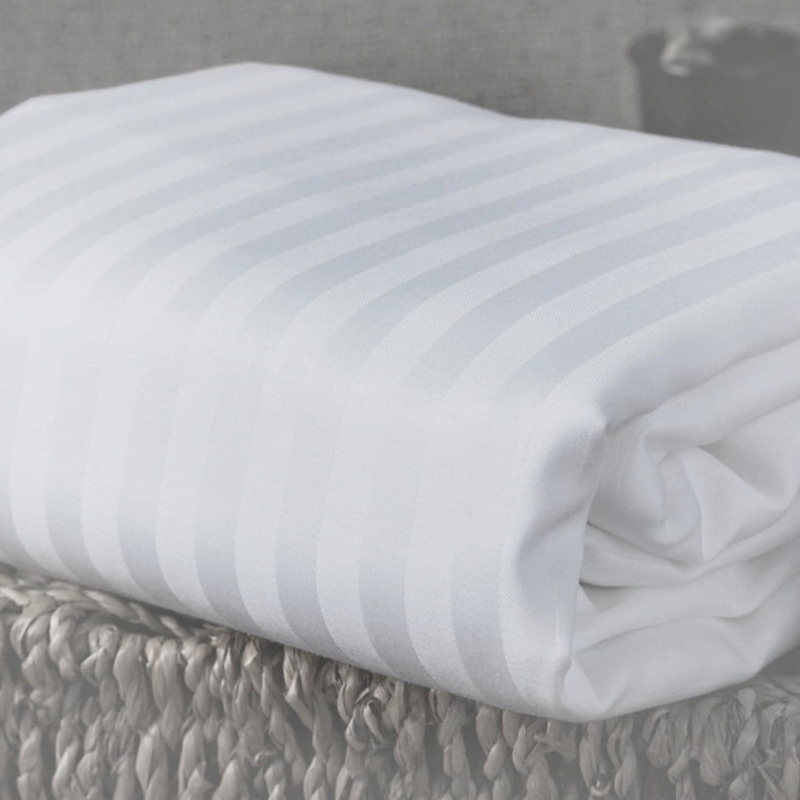 Pure Cotton White TC300 Sateen Stripe Hotel Bed Sheets Supply